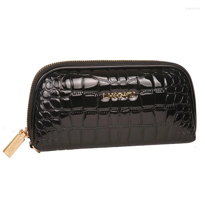 Wallets Female Stone Pattern Wallet Ladies Cosmetic Bag Women Long Purse Patent Leather Make Up Glossy Clutch Mobile Phone