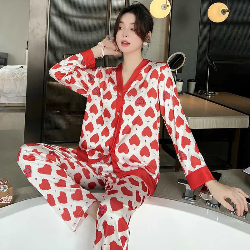 Sexy Pyjamas Lisacmvpnel Sommer Neue Stil Pyjamas frauen Eis Seide Anzug Hause Kleidung Drucken Mode Stil Anzug V-ausschnitt Pyjamas j230601