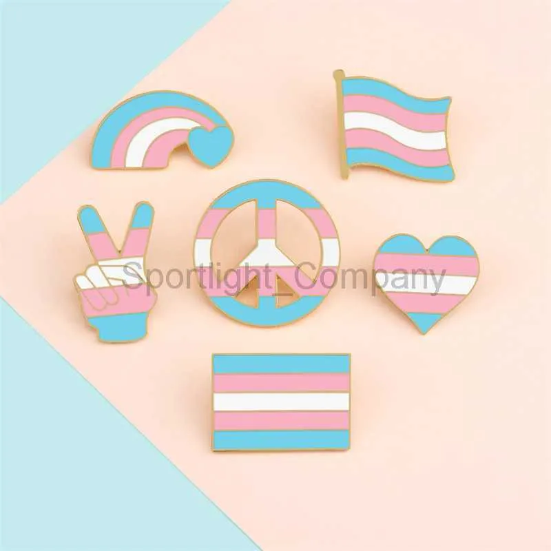 Orgulho transgênero arco-íris esmalte pino coração bandeira vitória amor e paz broche lgbt criativo metal crachá lapela pinos jóias presente