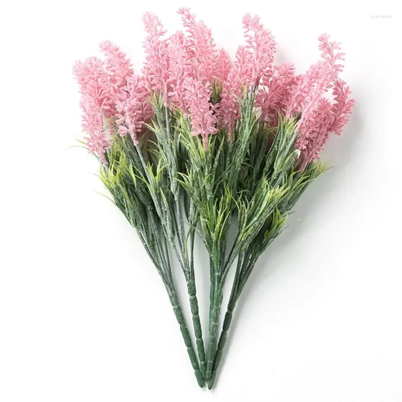 Decorative Flowers Fake Lavender Plastic Leaves Artificial Home Greenery For Indoor Outside Garden Yard Wedding Decor Dropship