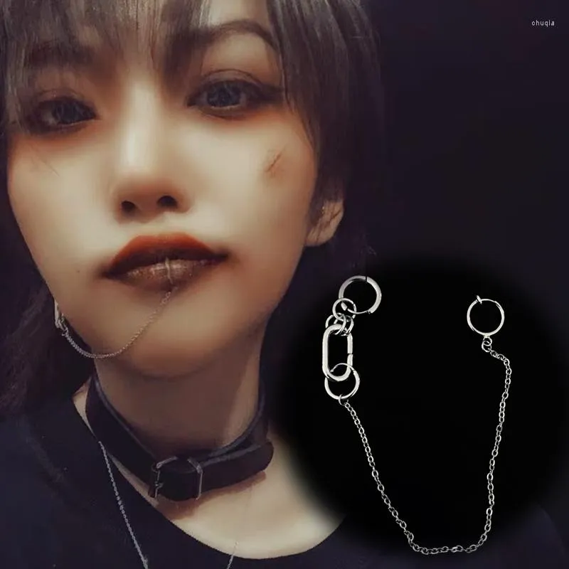 Punk Body Jewelry Set Nose Chain Lip Ring And Ear Clip With