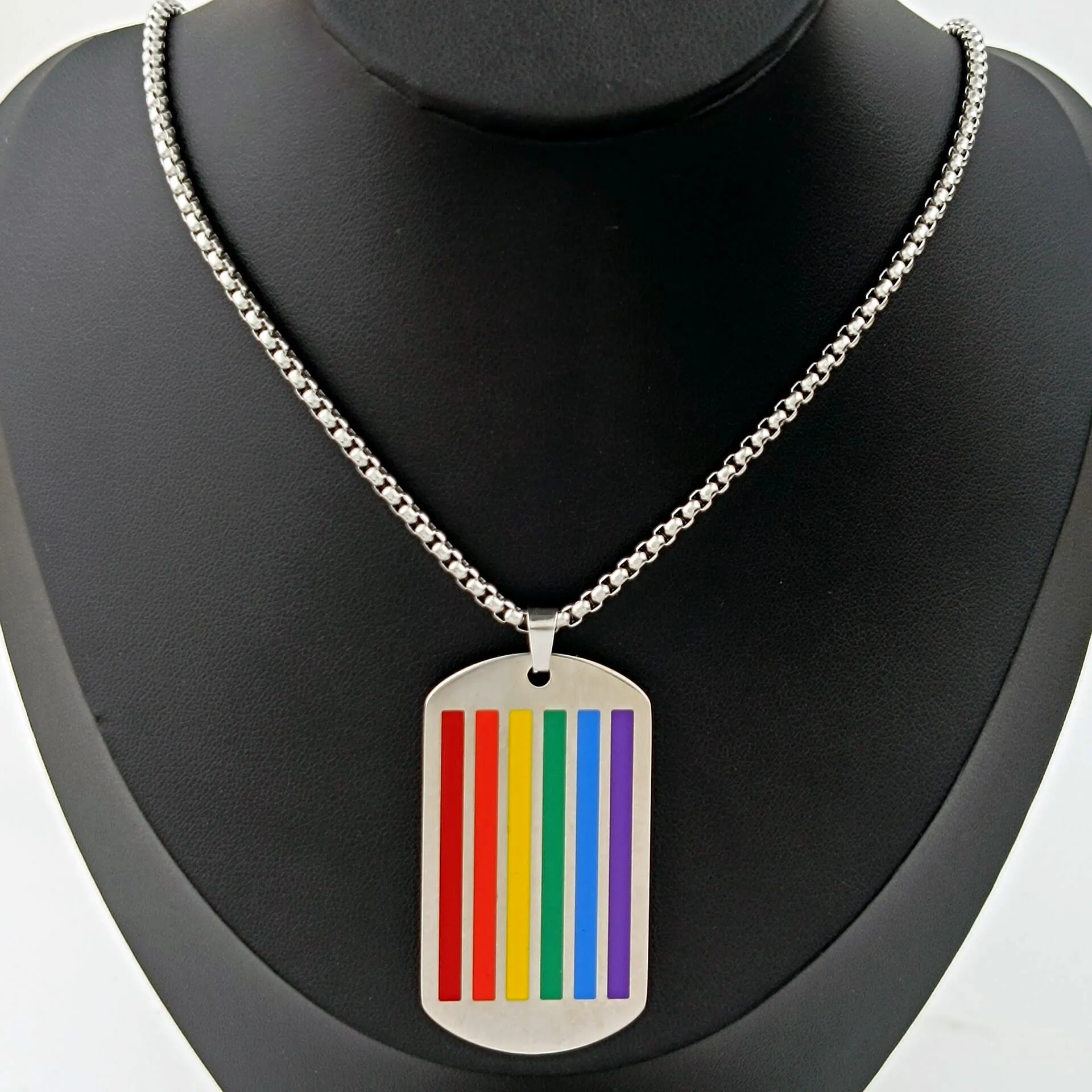 Rainbow Dog Tag Pendant Par Rostfritt stål Rainbow Flag Les Dogs Tag Halsband Gay Necklace Wholesale