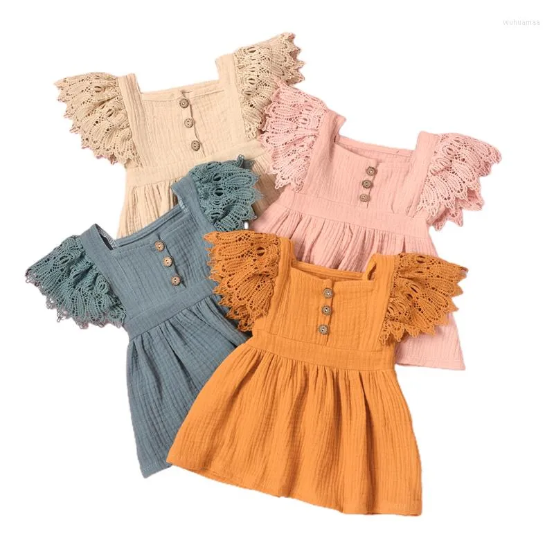 Sukienki dla dziewczynek Sutyka dla niemowląt LLittle Solid Kolor krótkie rękawy bawełna dla dzieci proste ubrania dla dziewcząt maluch