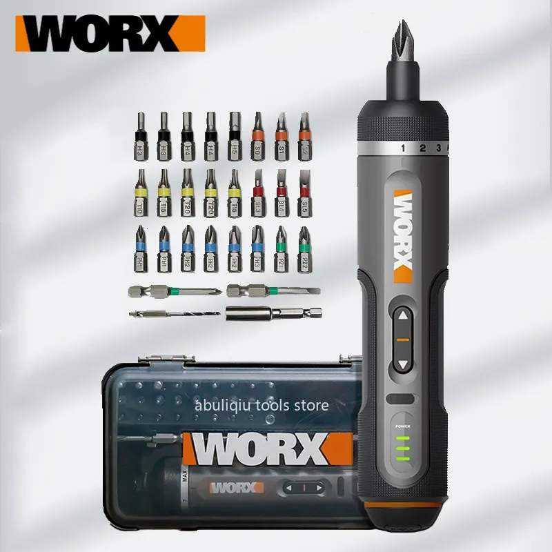 Skruvmejslar Worx 4V Mini Electrical Screwdriver Set WX242 Smart Cordless Electric Screw Driver USB RECHARGEABLE HANDEL 30 bitars Borrverktyg 230601