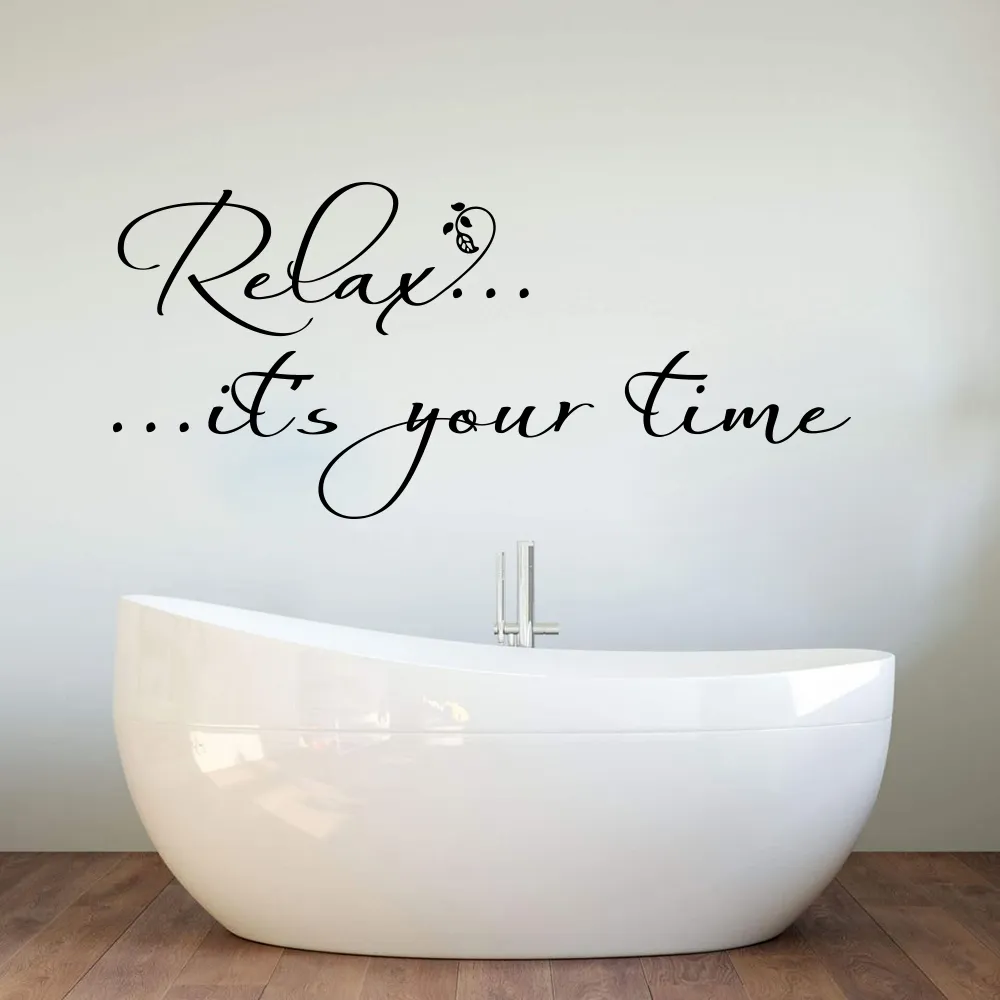 Grote Relax It's Your Time Bloem Muursticker Badkamer Koffie Schoonheidssalon Spa Muurtattoo Bad Office Vinyl Home Decor