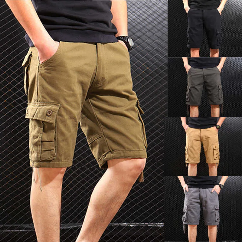 Summer New Multi Pocket Military Cargo Cotton khaki Men's Tactical Shorts 29-44 Strapless P230602