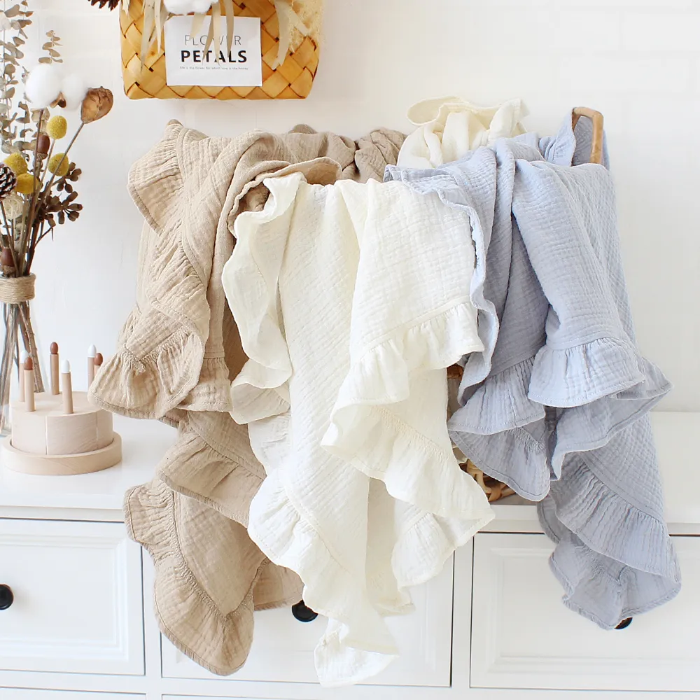 Blankets Swaddling Muslin Swaddle Crinkle Cotton Gauze Ruffle Baby Burp Cloths Blanket Throw Diapers Babi Bath Towel 230601