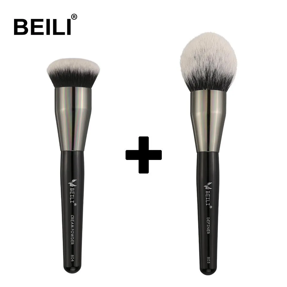 Bürsten Beili Schwarzes Griff Make -up Pinsel weiches synthetisches Haar großes Pulvercreme Fundament 2pcs Gesichts Make -up Pinsel Boxpackung