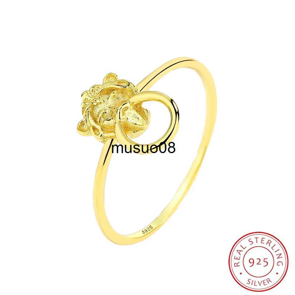 Anéis de banda 2022 NOVO Exclusivo 18 KGold Lion Head Round Couple Ring Para Mulheres Geométrico Original Genuíno Prata Esterlina Presente de Noivado Jóias J230602