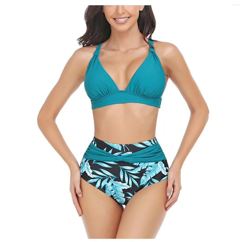 Kvinnors badkläder Fitshinling Bohemian Print Floral Bikinis 2023 Kvinna Set Summer Sexig Hög midja Women's Swimsuit Holiday Beach Bathing