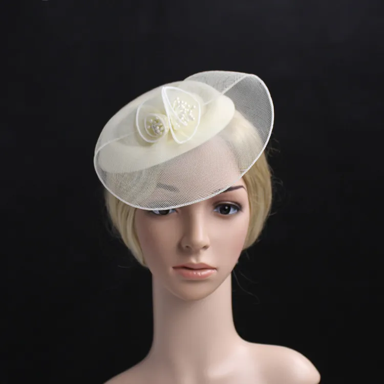 New white stewardess top hat, mesh bow tie, celebrity style ball banquet headdress, hair accessory, bridesmaid headdress XMZ-0028-A