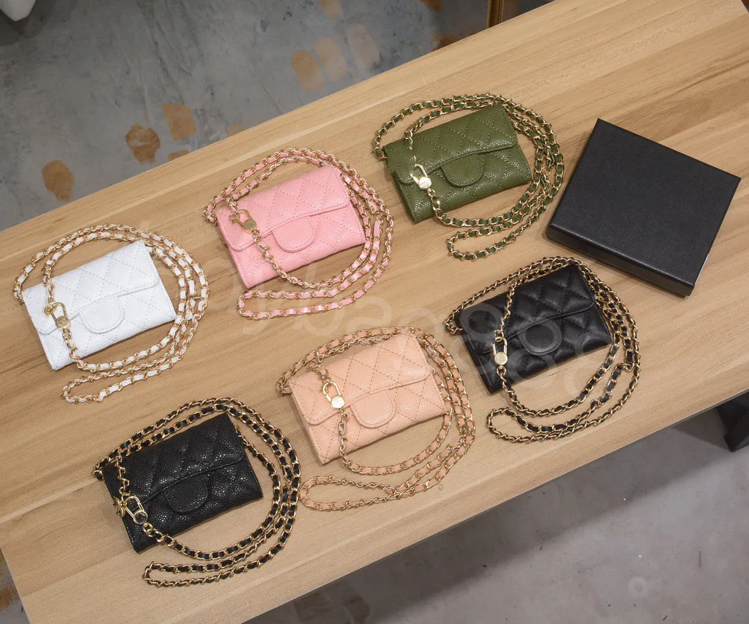 Nytt lyxvarumärke CC Byt väska kedjekorthållare Klassisk plånbokskortklipp Caviar Cowhide Sheep Belt Box