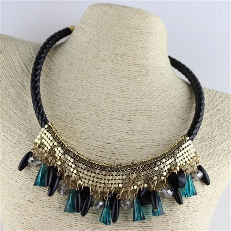 Kedjor Stylish Crystal Tassel Pendants Big Vintage Leather Rope Accessories Statement Choker Chunky Halsband för kvinnliga flickor