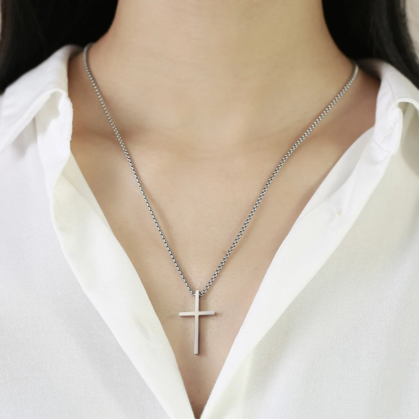 Collier pendentif femme personnalisé et tendance en acier inoxydable croix pendentif collier en forme de perle avec chaîne étendue bijoux cadeau yw33NC-1035