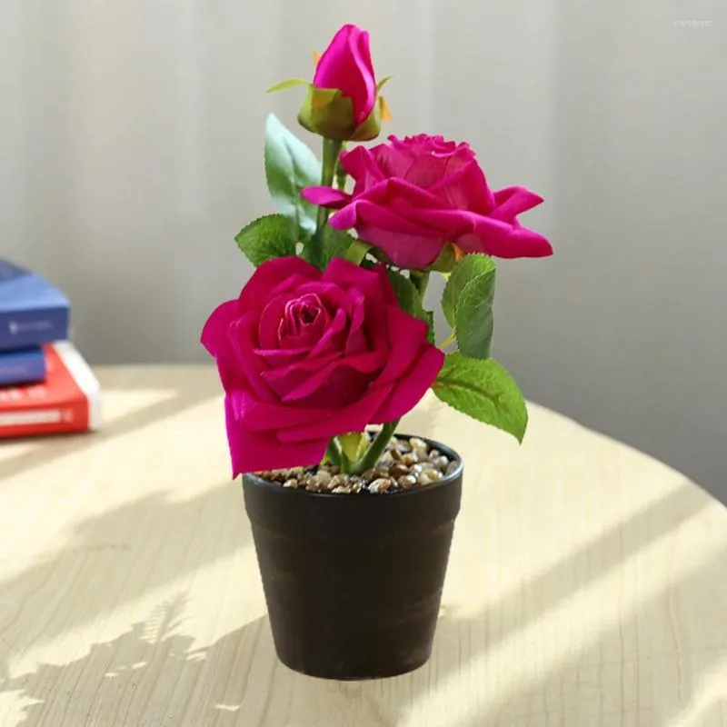 Decorative Flowers Modern Faux Silk Flower Eco-friendly Gardening Weather-resistant Fancy Romantic Potted Rose