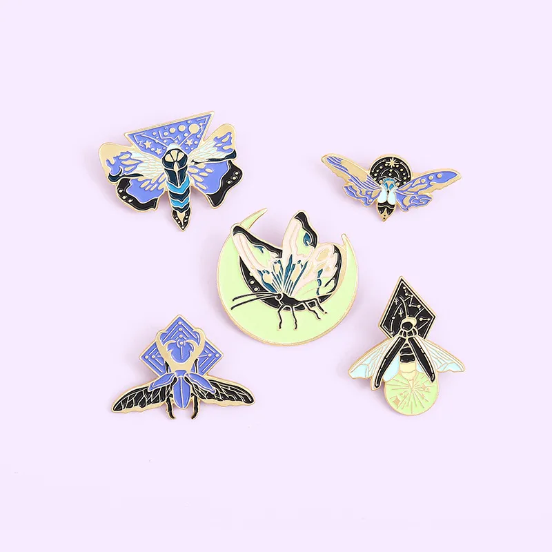 Creative Luminous Enamel Pin Moth Butterfly Moon Custom Brooches Bag Lapel Pin Cartoon Animal Badge Jewelry Gift for Kids Friends