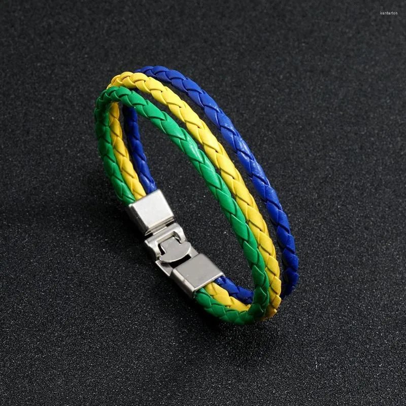 Charme Pulseiras Homens Bandeira Bracelete Feito à Mão Pulseira de Couro Trançado Único Bracelete Ucrânia Brasil Espanha Cultura Punk Jóias Pulseira