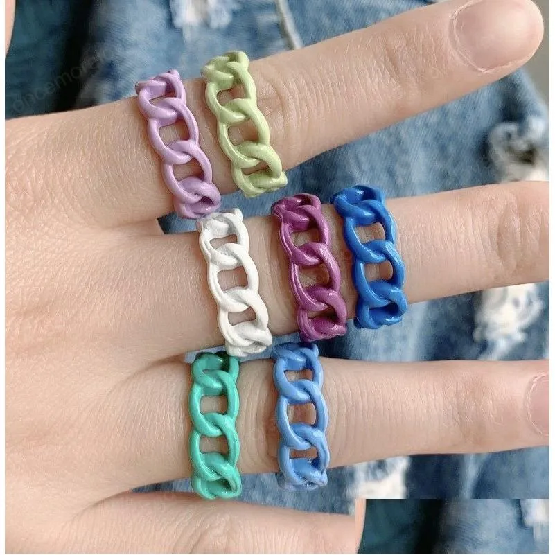 Pierścienie opaski Colorf Geometryczne łańcuch metalowy kolor kolor nieregularny olej kroplowy Otwarty dla kobiet biżuteria kropla pierścień dostaw