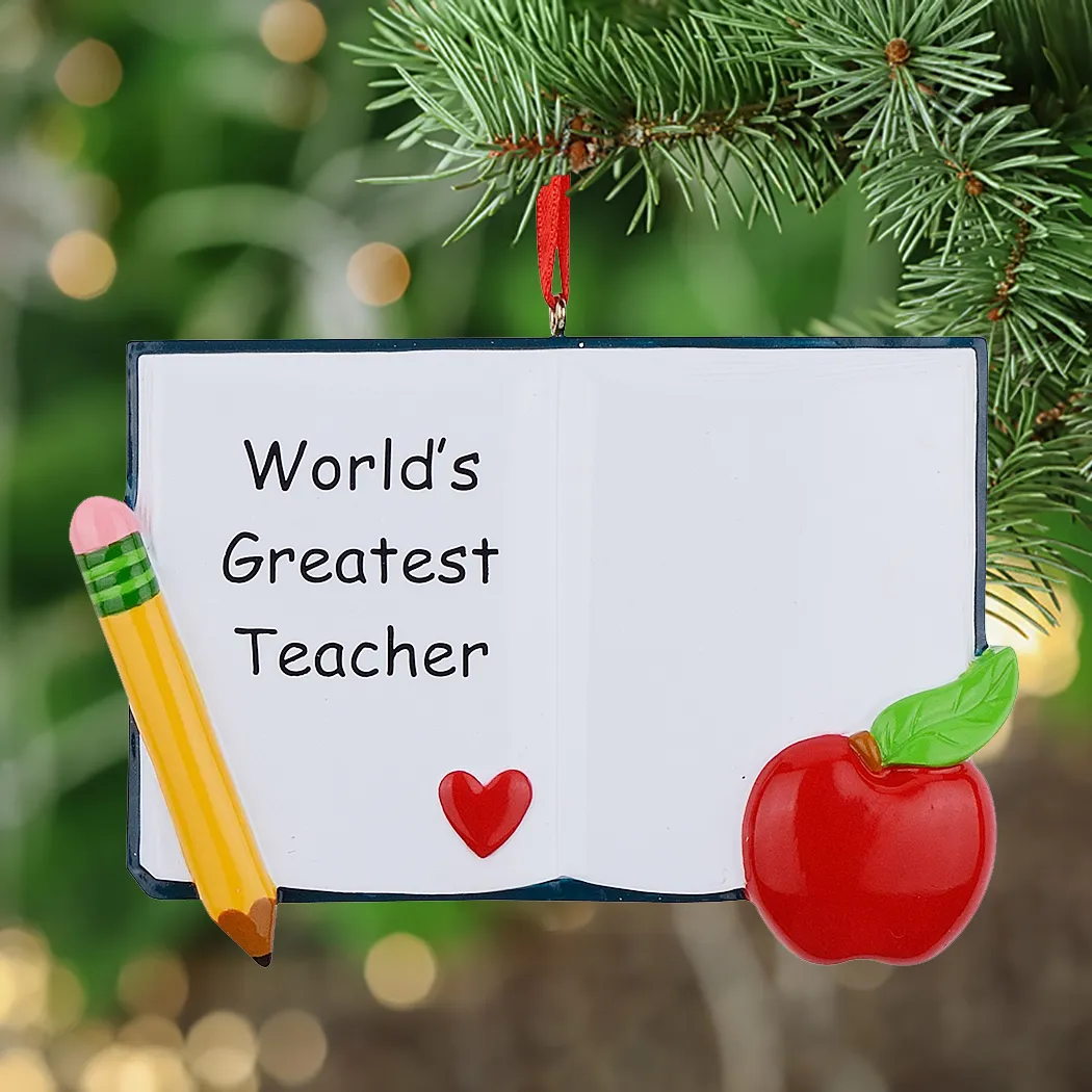 Vtop World's Greatest Teacher Book Personlig Polyresin Christmas Ornaments som för semestergåvor Heminredning Bil Ornament Partihandel