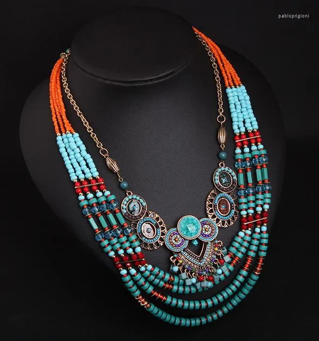 Chains Ethnic Exaggerated Decorative Necklace Accessories Beaded Multi-layer Bohemian Sweater Chain Jewelry_voghion.com