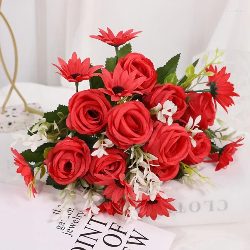 Fleurs décoratives 1 pièces Imitation Bouquet Shinobu Xishi Rose décoration de la maison accessoires fête de mariage Scrapbook fausses plantes pour