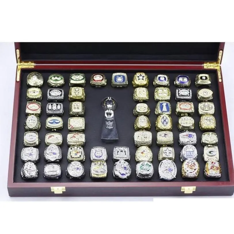 Cluster Ringen 55Pcs 1966 Tot American Football Team Champions Championship Ring Set Met Houten Display Box Trofee Souvenir Mannen Fan G Dhbup