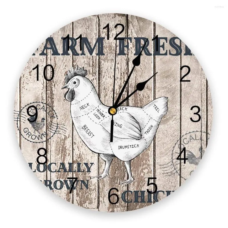 Horloges murales ferme Grain de bois rétro poulet 3D horloge Design moderne salon décoration cuisine Art montre décor à la maison