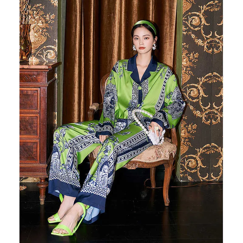 DHgate.com:2024Ladies Green Ice Silk Pajamas Set: Long Sleeve Spring ...