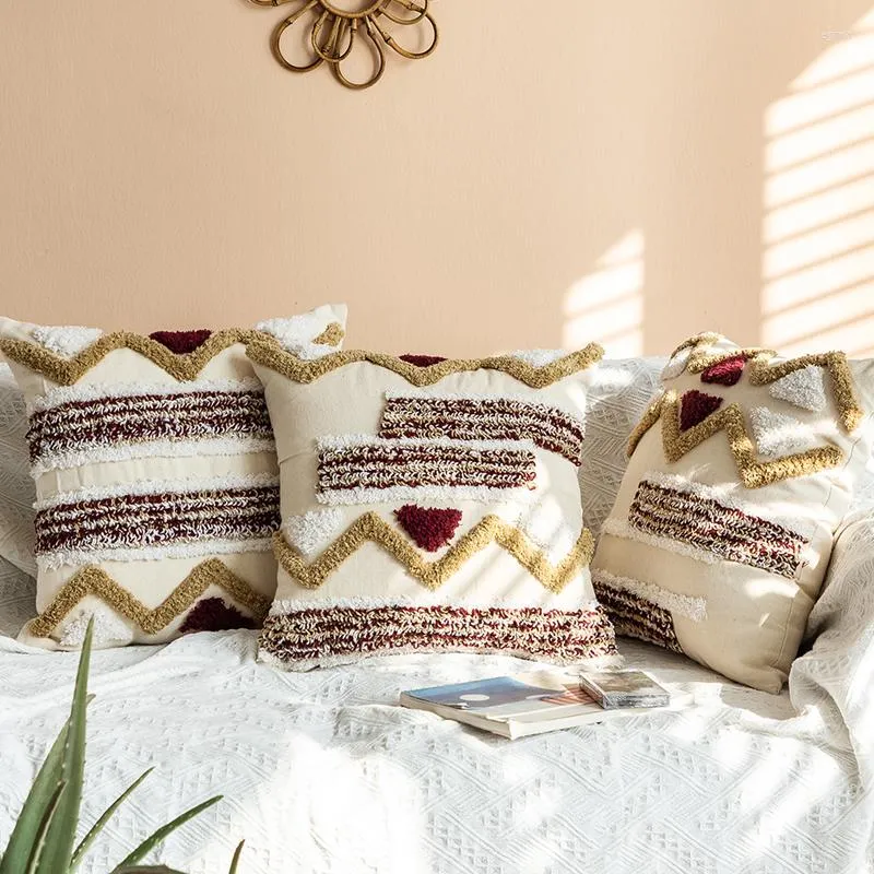 Poduszka marokańska okładka Tuft Ręcznie robiona dekoracja 45x45 cm na sofę łóżko vintage zygzak