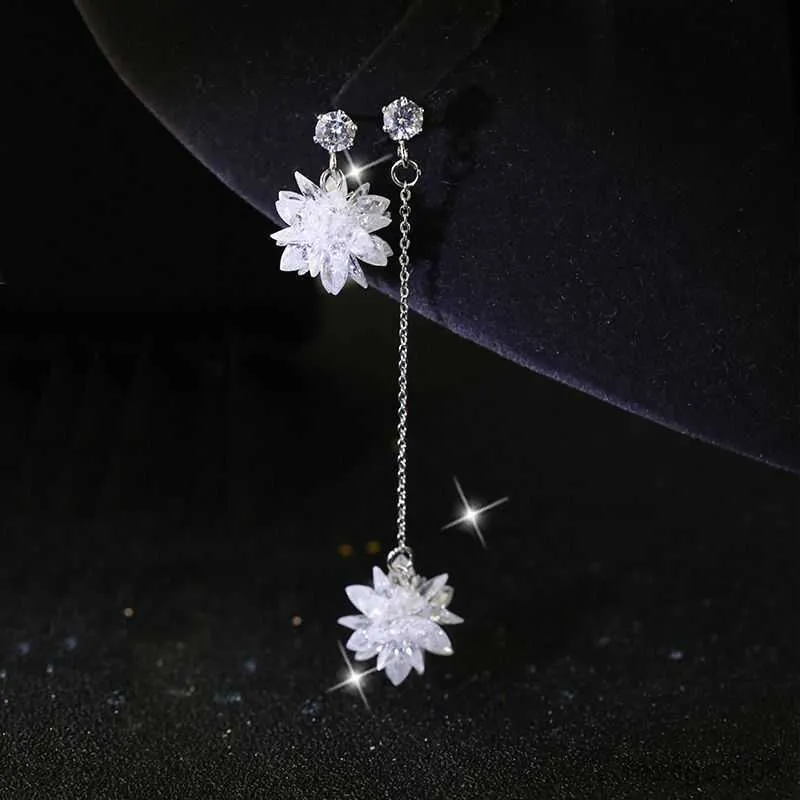 Stud New Fashion Sterling Silver Zircon Long Tassel Ear Line Luxury Pearl Drop Boucles d'oreilles Élégant Asymétrique