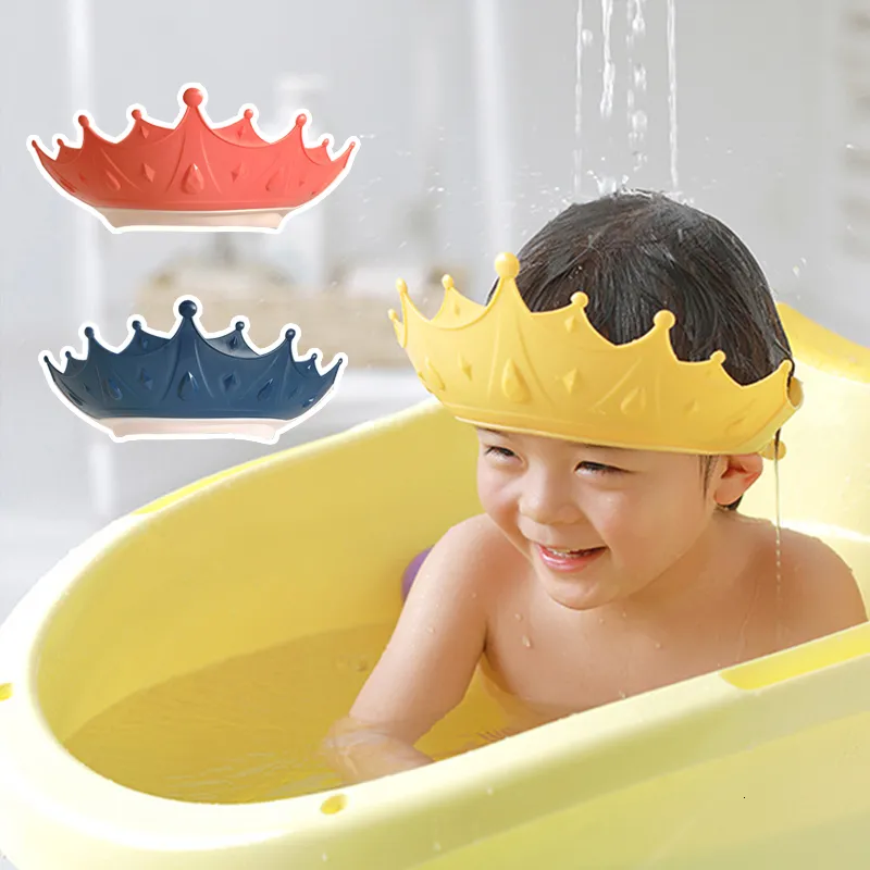 Bonnets de douche Réglable Bébé Shampooing Cap Couronne Forme Lavage Cheveux Bouclier Chapeau pour La Protection De L'oreille Sûr Enfants Tête Couverture 230601