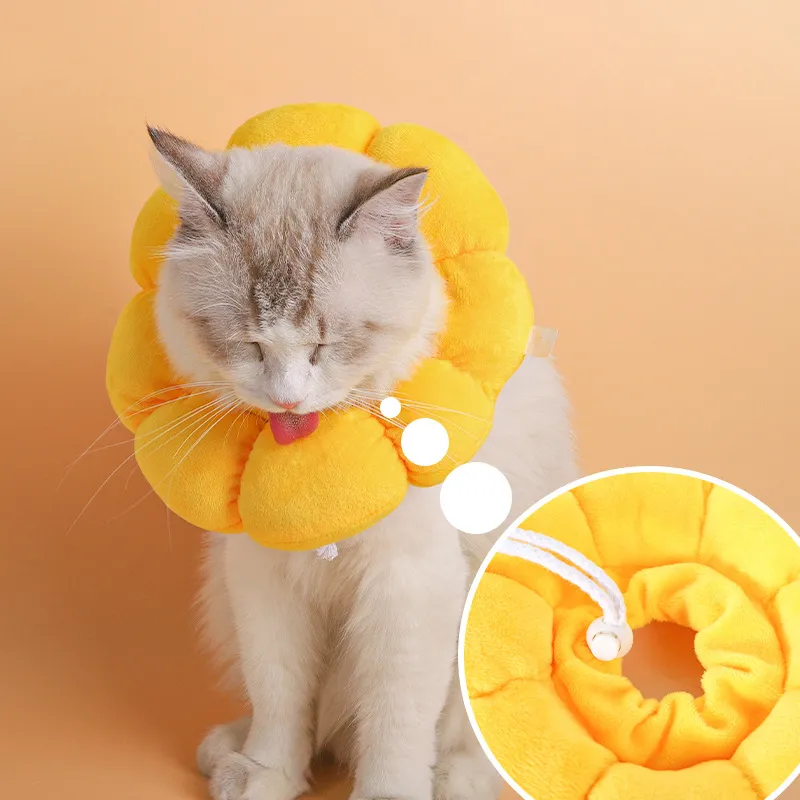 Cat Small Dog Recovery Collar Cute Sunflower Neck Cone Adjustable Pet E Collar, Wound Healing Protective Cone Surgery Recovery Collars for Small Pets