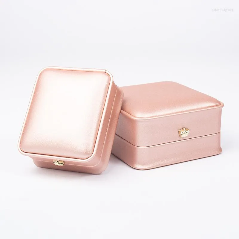 Jewelry Pouches Rose Gold PU Leather Crown Rounded Corner Ring Bracelet Earring Necklace Box Built-in High-grade Bead Velvet For Girl