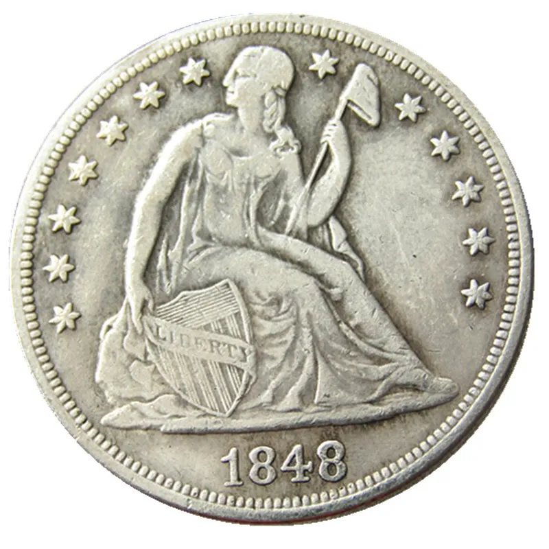 USA 1848 Sittande frihetsdollar silverpläterad myntkopia