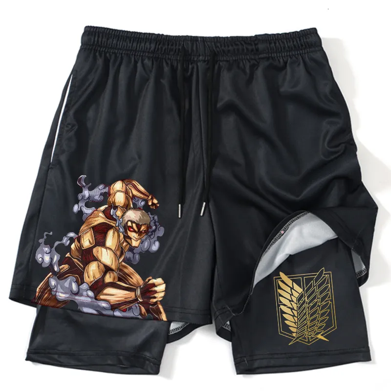 Men's Shorts 2 In1 Performance Shorts to Gym Fitness Attack on Titan Eren Print Anime Shorts Men Women Summer Mesh Quick Dry Sports Shorts 230601