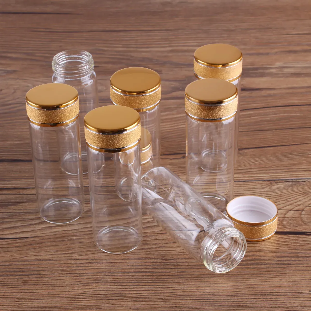 24 Stück 40 ml 30 x 80 mm Glasflaschen mit goldenen, mattierten Kappen, transparente Glasparfümflaschen, Gewürzflaschen, einfache Gewürzdosen