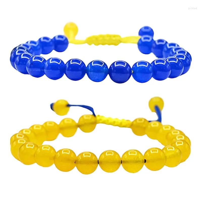 Braccialetti con ciondoli Pietra naturale Coppia di perline tessute ucraine blu e gialle Corda intrecciata fatta a mano Catena da polso regolabile