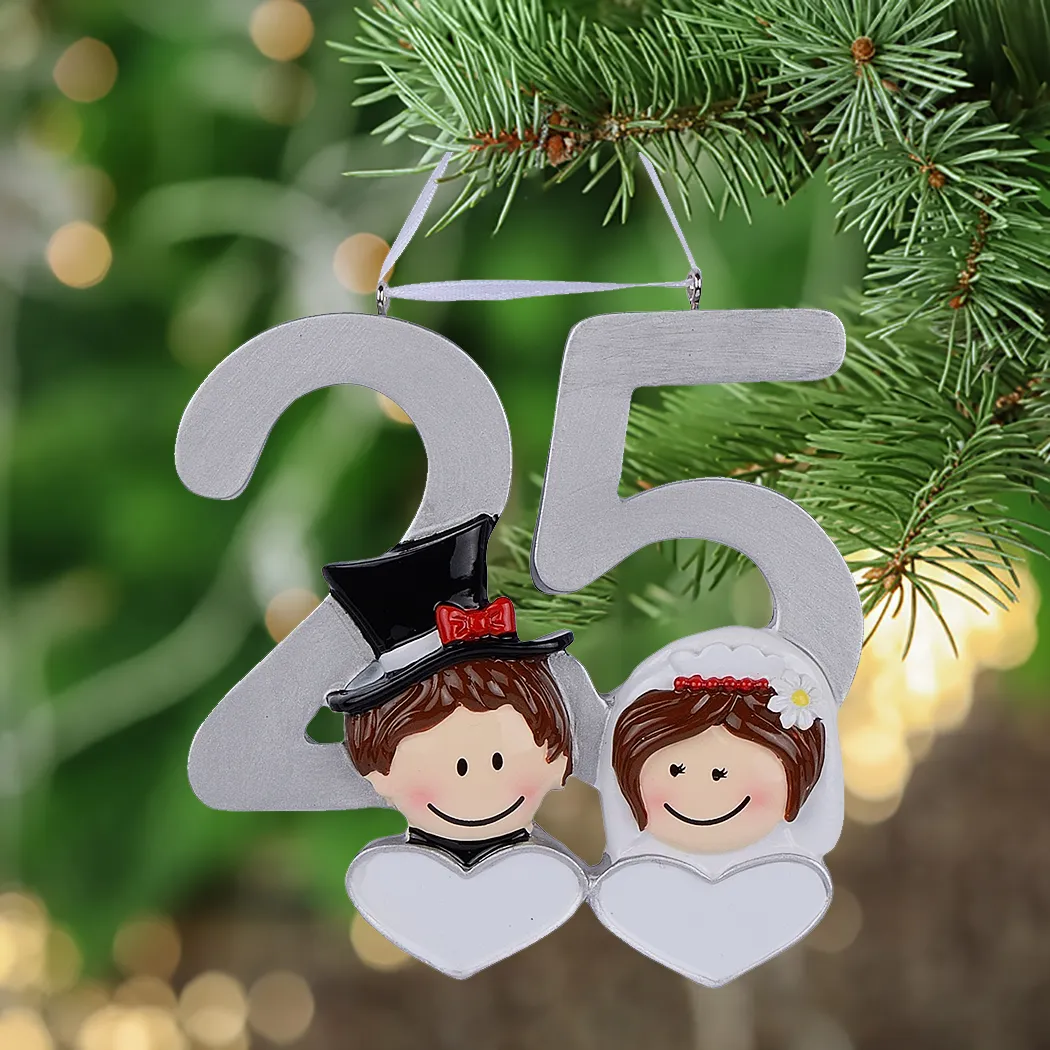 25th Silver 50th Golden Wedding Anniversary Resin Hang Memorial Christmas الحلي مع قلب لامع للهدايا الشخصية ديكور المنزل