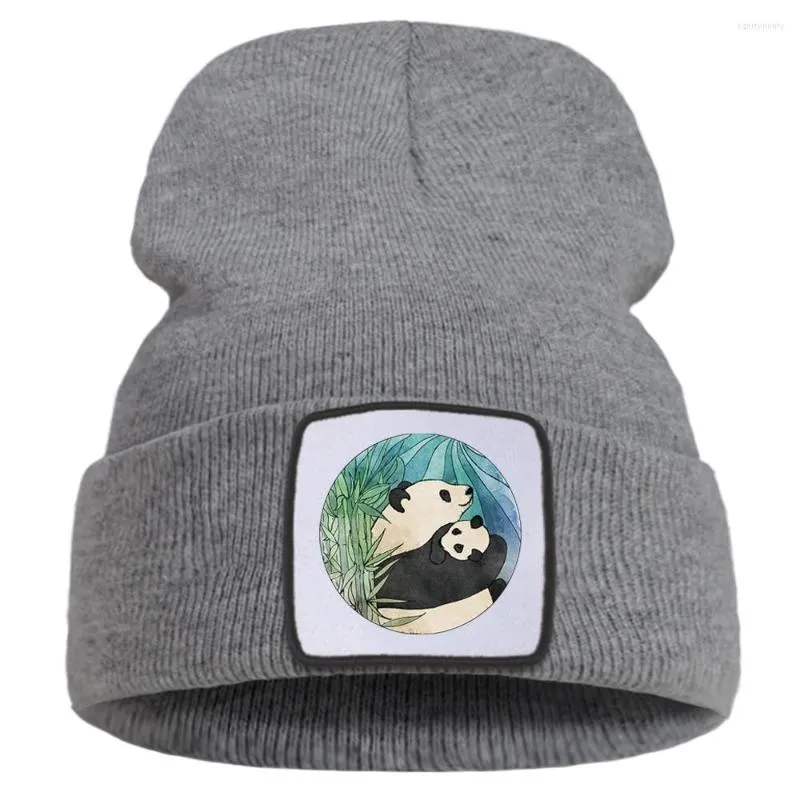 ベレット中国スタイルの漫画パンダプリントウィンターキャップストリートファッションウォームビーニーキャップシンプルなカジュアルユニセックス品質の快適な帽子