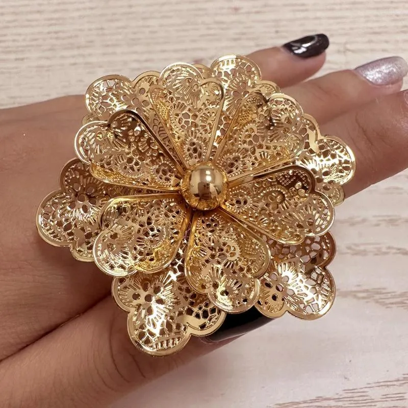 Luxury 24K Gold Plated Sweet Big Flower Art Deco Wedding Ring From