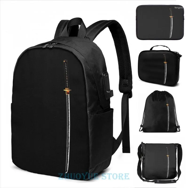 Sac à dos drôle impression graphique samouraï épée USB Charge hommes sacs d'école femmes sac voyage ordinateur portable