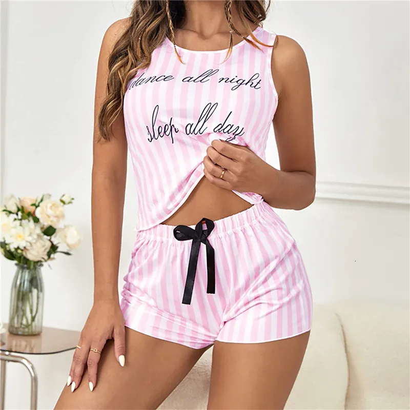 Kadınlar İçin Kadın Sktarmat Pijamalar Yaz Katı Pamuk Pijamaları Set Tank Top Şortları Sevimli İç Çamaşırı Yumuşak Kolsuz Gece Giymesi 230601