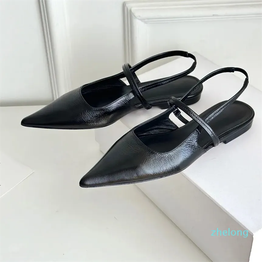 Toteme Designer-Sandalen mit hohen Absätzen für Damen, spitze Schuhe, professionelle formelle Schuhe, Leder, flacher Mund, Rückenriemen, schwarz