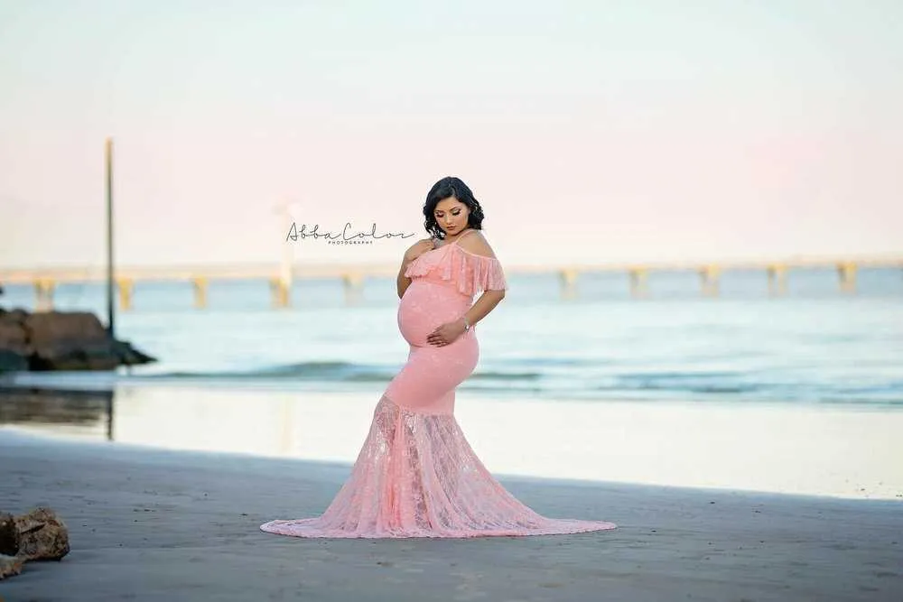 Lace Fancy Women Dress Maternity Photography Props Off Shoulder Pregnancy Dresses Ruffles Maternity Gown Clothes For Photo Shoot (5)