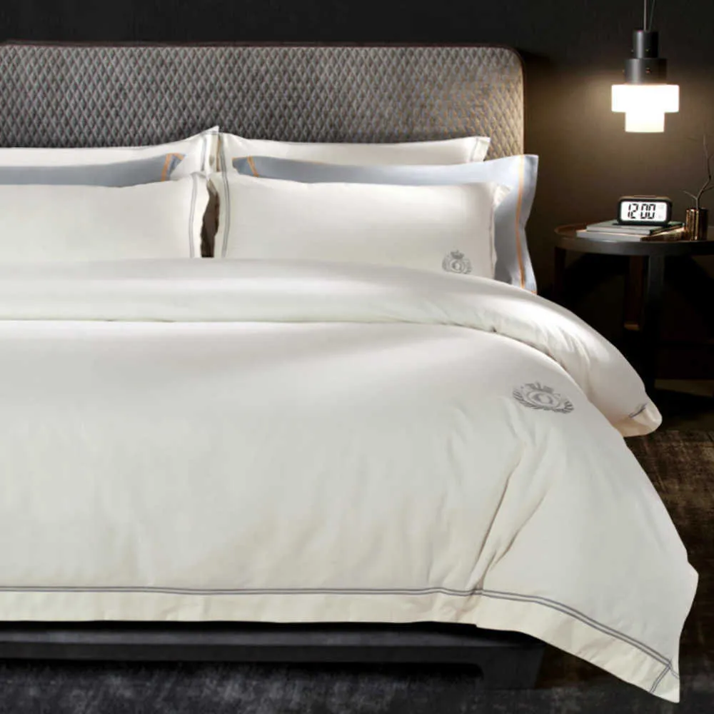 Luxus Ägypten Baumwolle Schleifen Einfache Hotel Stil Bettwäsche Set Warme Bettbezug Set Bettlaken Kissenbezüge Königin König Größe 4 stücke 201128