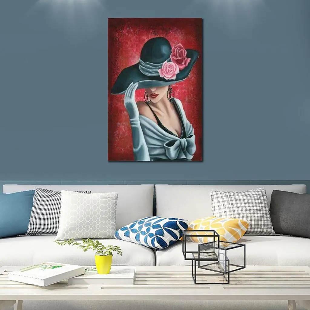 Dame d'art de toile de danse espagnole de haute qualité avec un chapeau de rose Illustration de figure faite à la main pour faire une déclaration dans les hôtels de charme