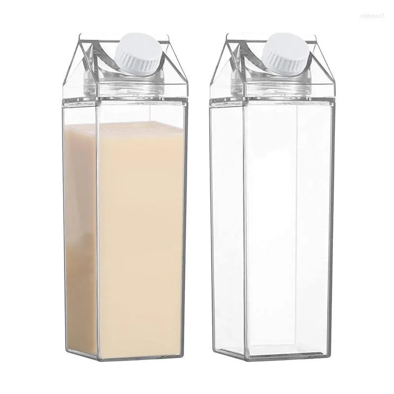 Storage Bottles Milk Carton Water Transparent Square Sealed Bottle Juice Cup For Outdoor Sports Travel Camping