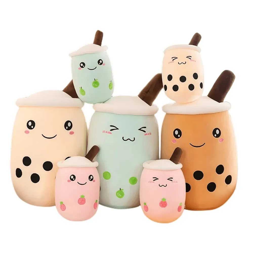 Cartoon Melk Thee Cup Gevuld Katoenen Kussen Knuffel Pop Kussen Fruit Aardbei Chocolade Ijs Woondecoratie Gift