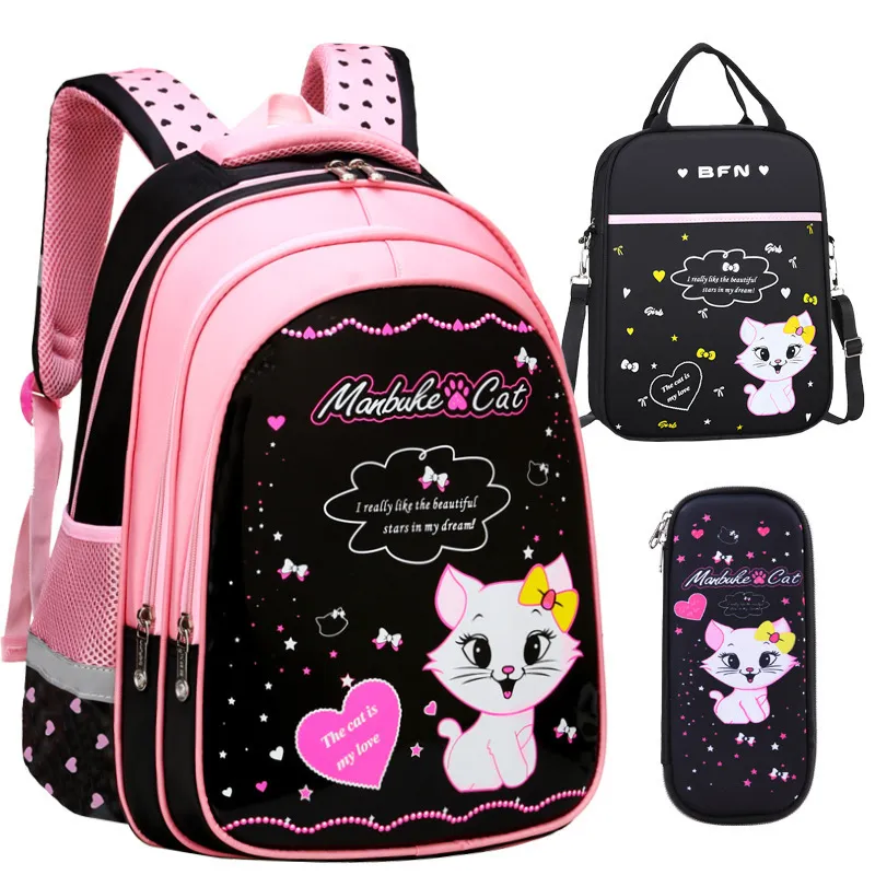 Mochilas escolares de 1 a 6 anos para meninas com estampa de gato mochila escolar de desenho animado primário conjunto de mochila escolar infantil 230601