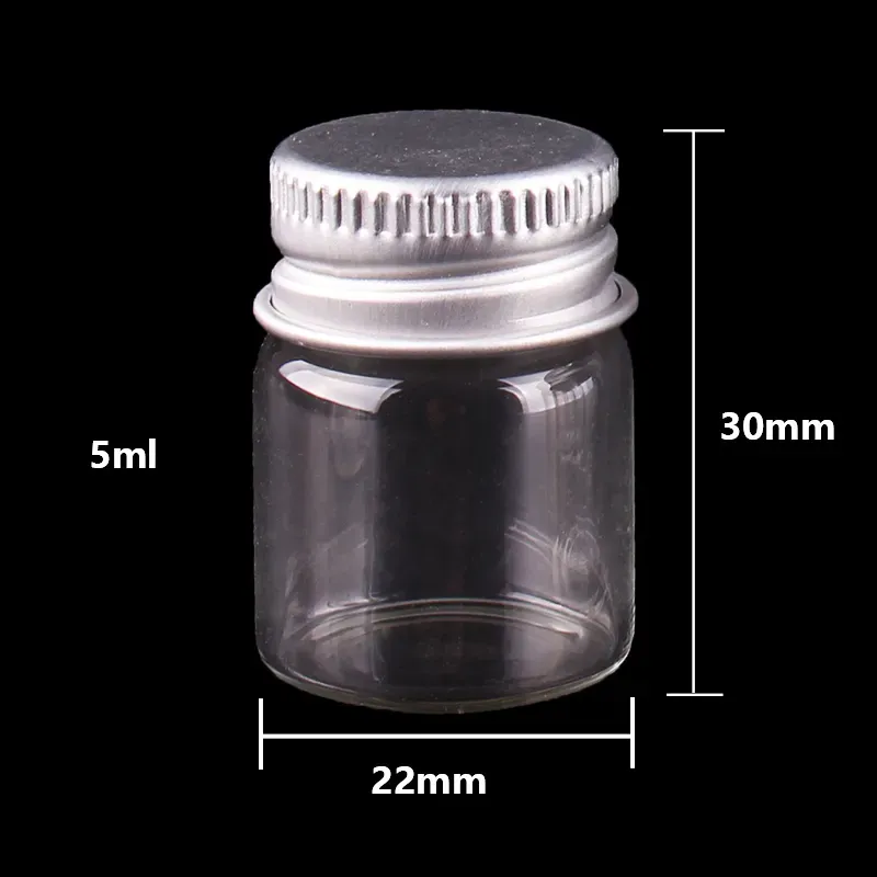 5ml 6ml 7ml 10ml 14ml Top tiny Transparent Glass Bottles with Silver Screw Cap Cute Jar Vials DIY Craft 100pcs